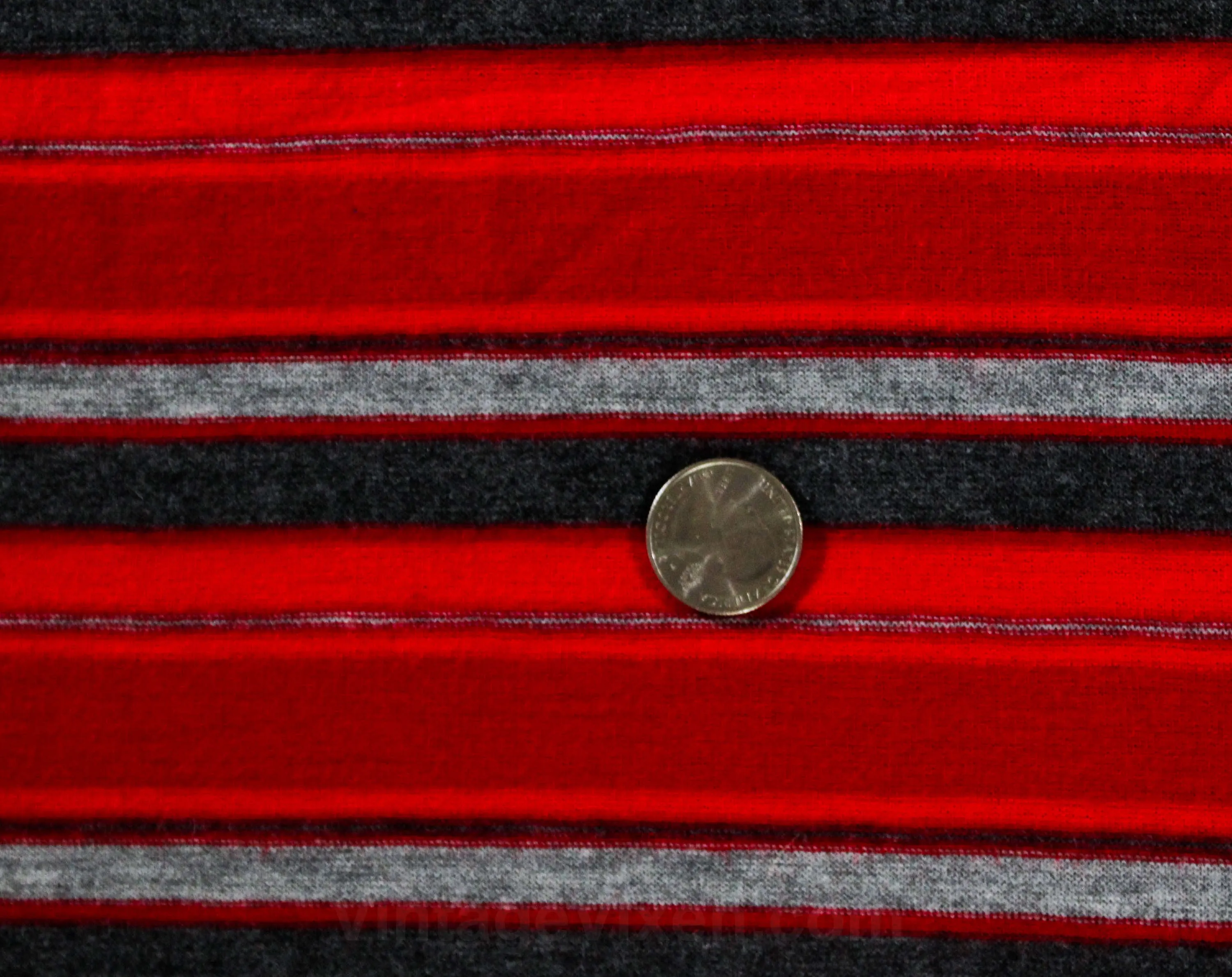 50s 60s Red Striped Jersey Knit - 1.66 Yards x 34.5 Inches Wide - Cute 1950s Scarlet & Gray Stripes - For Blouses Tops Sexy Sweater Girl