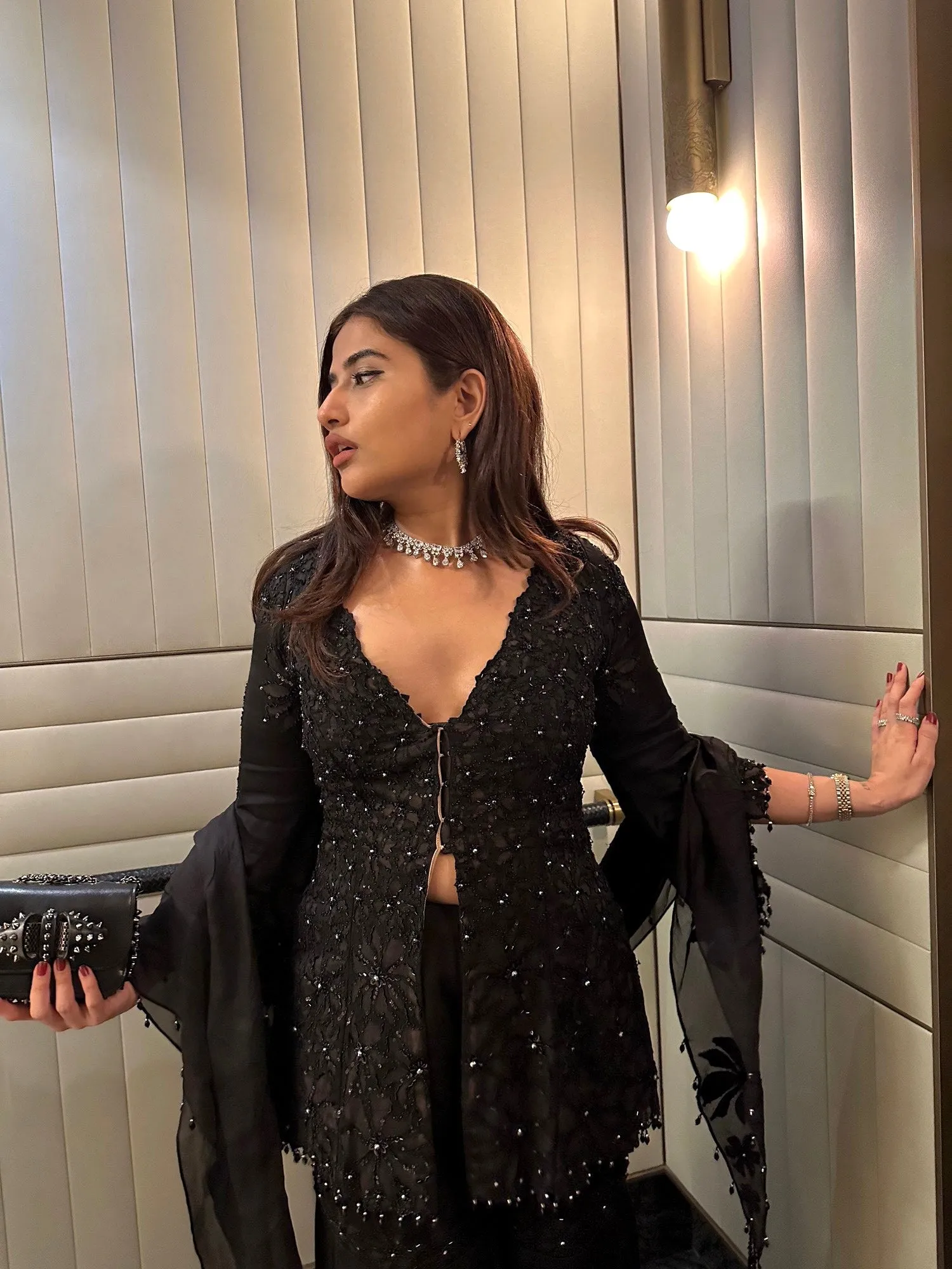 Aishwarya Bendre IN Black Nude Peplum Garara Set With Bustier