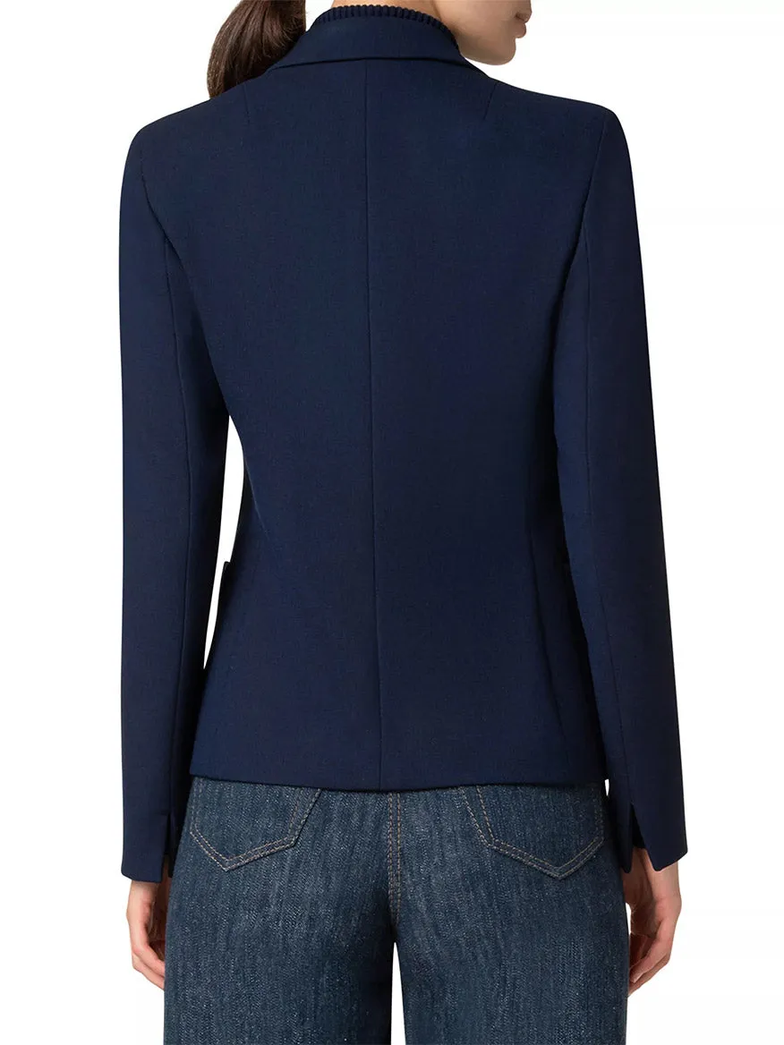 Akris Punto Illusion Peak Lapel Blazer With Gold Buttons in Navy