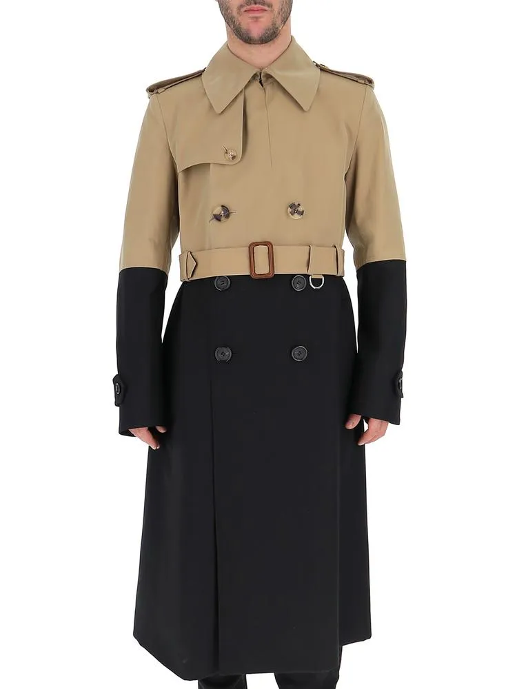 Alexander McQueen Colour Block Belt Double Breasted Coat