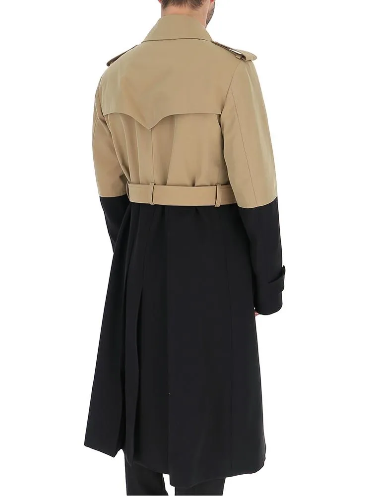 Alexander McQueen Colour Block Belt Double Breasted Coat