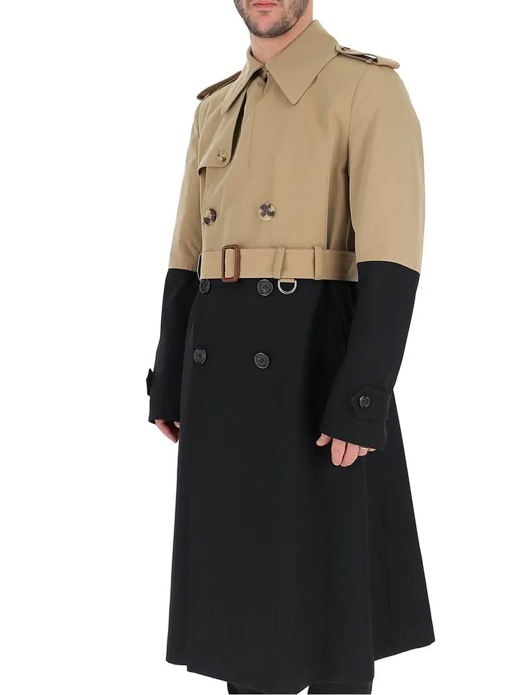 Alexander McQueen Colour Block Belt Double Breasted Coat