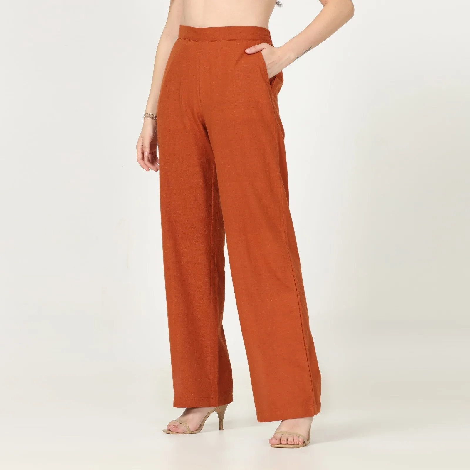 Autumn Rust Flared Pant for Women | Cotton, Tencel &  Hemp | For Comfy Wear