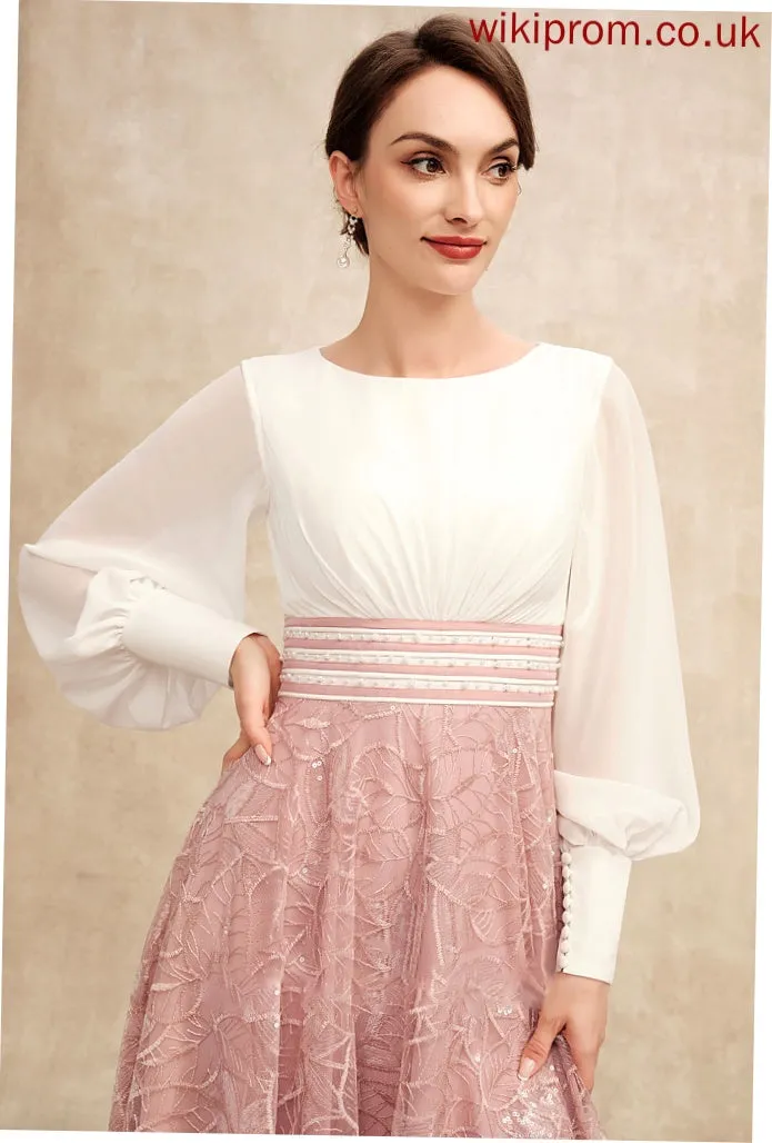 Beading With the Lace A-Line Alula Bride Chiffon Scoop of Mother Neck Mother of the Bride Dresses Tea-Length Dress