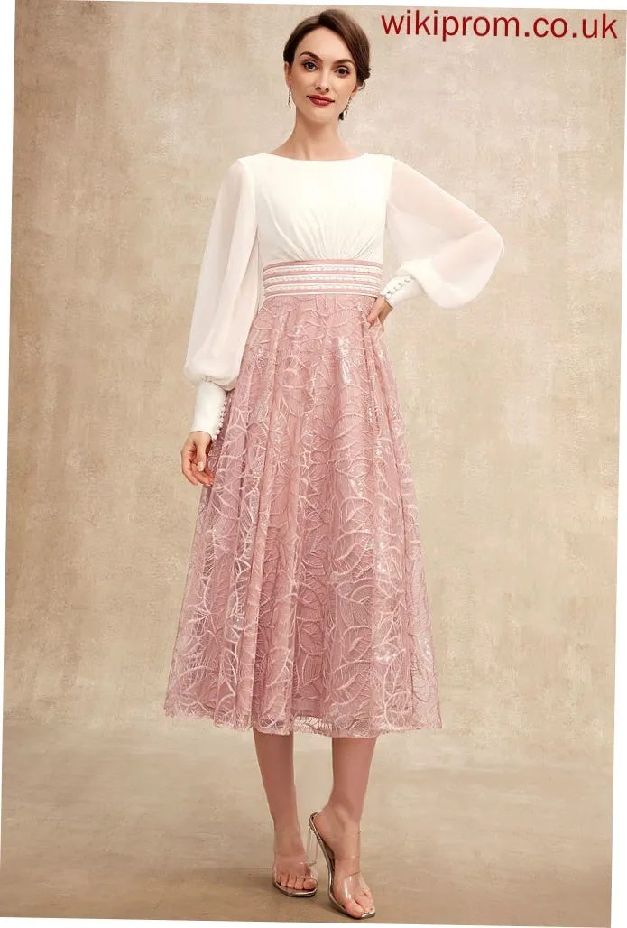 Beading With the Lace A-Line Alula Bride Chiffon Scoop of Mother Neck Mother of the Bride Dresses Tea-Length Dress