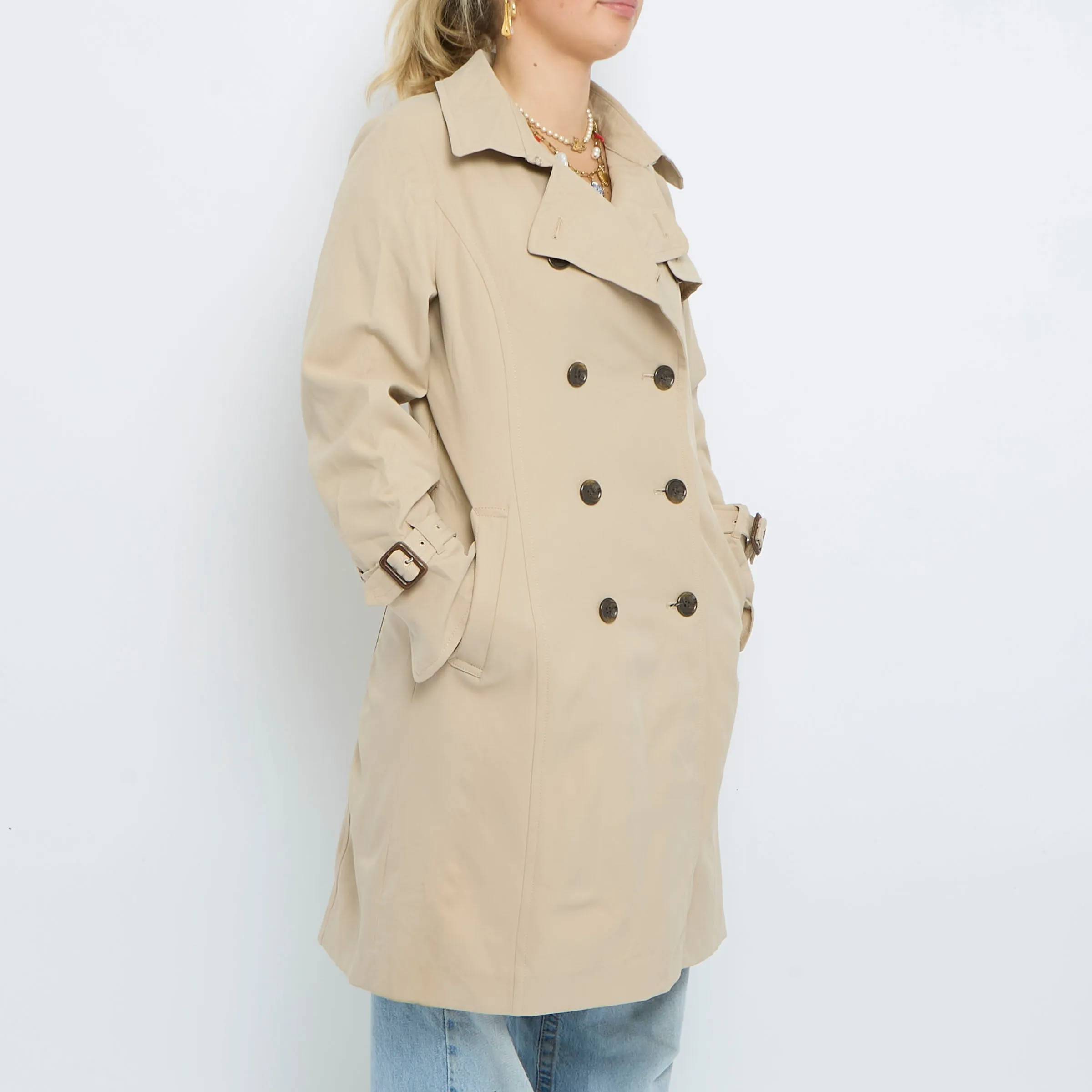 Beige Double Breasted Trench Coat - M