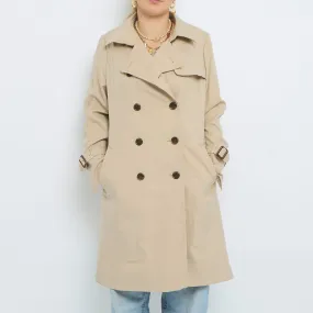 Beige Double Breasted Trench Coat - M