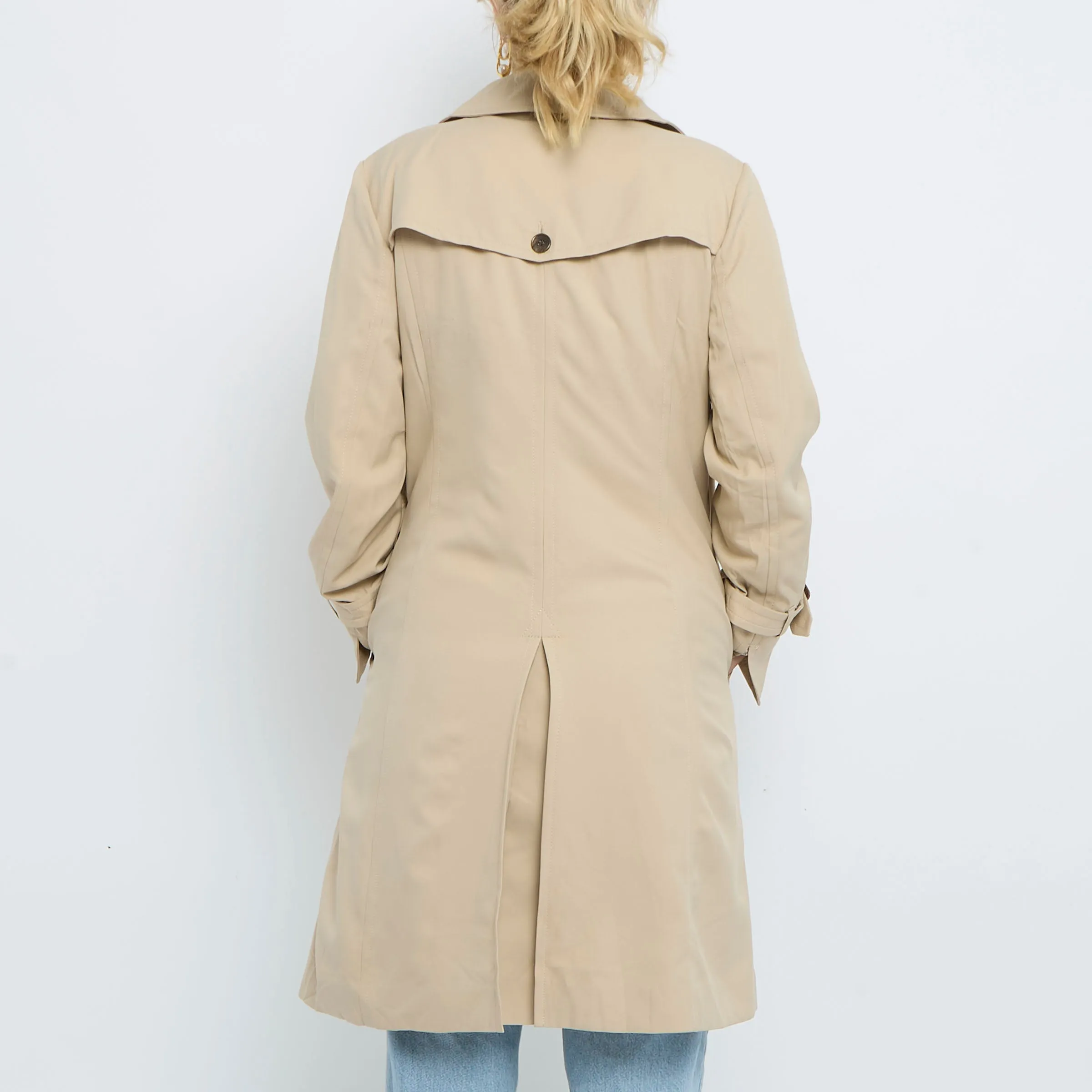 Beige Double Breasted Trench Coat - M