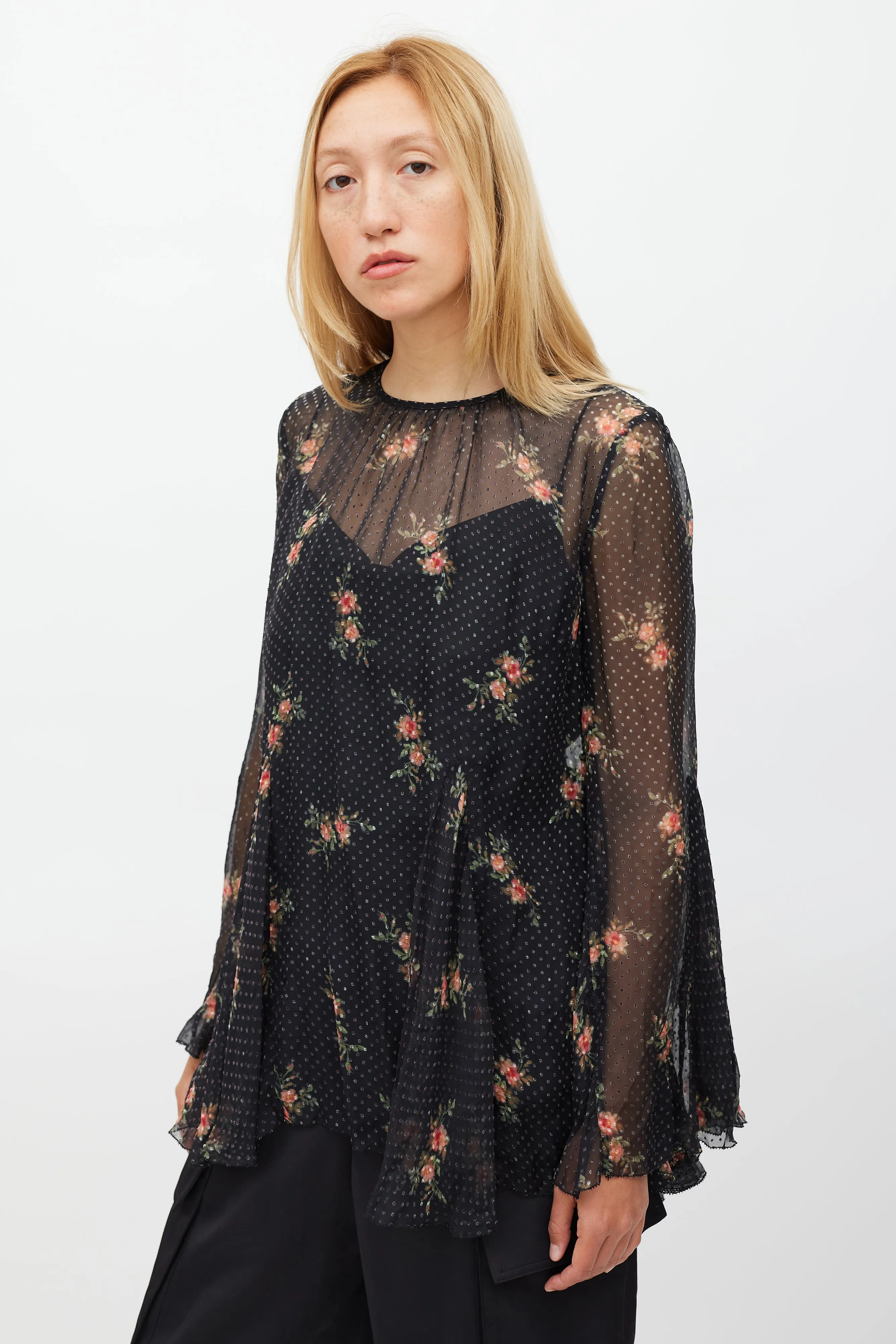 Black & Multi Colour Floral Folly Godet Top