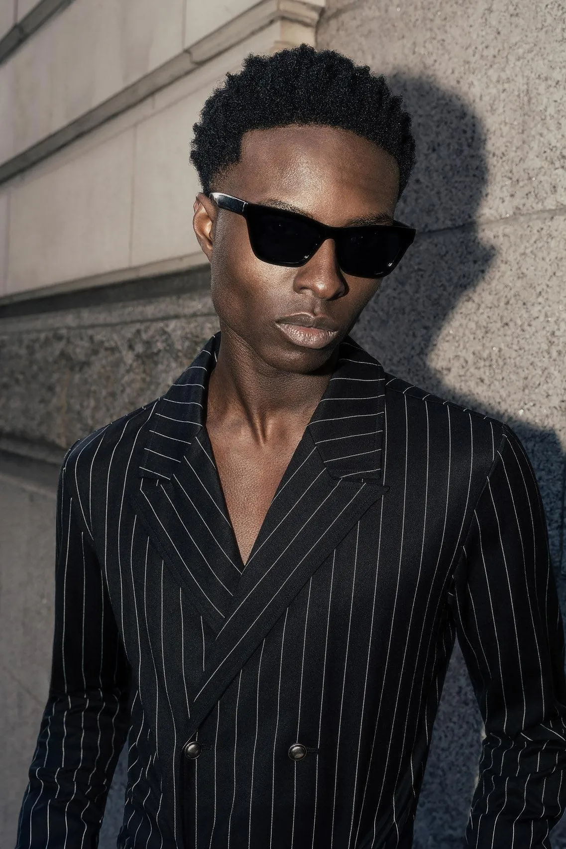 Black Double Breasted Pinstripe Shirt