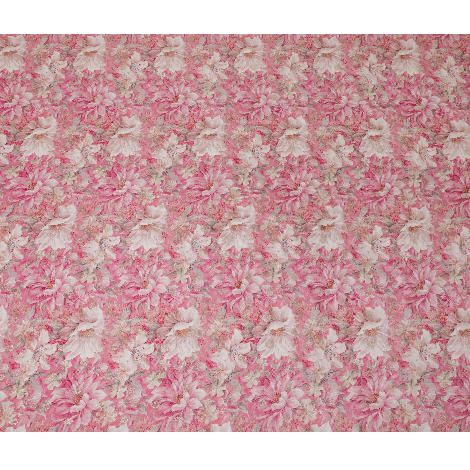 Blossom Harmony Viscose Crepe Fabric, 110cm Wide – A Symphony of Pink Florals-D18401
