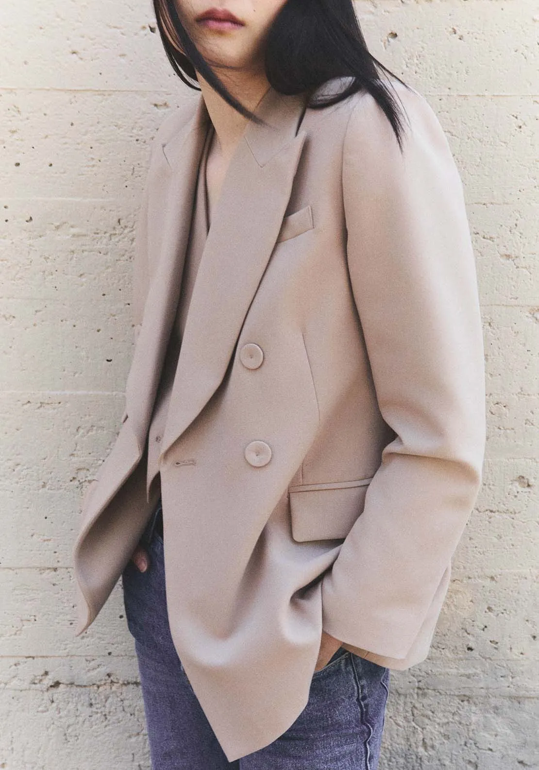 Button double-breasted blazer - Camel