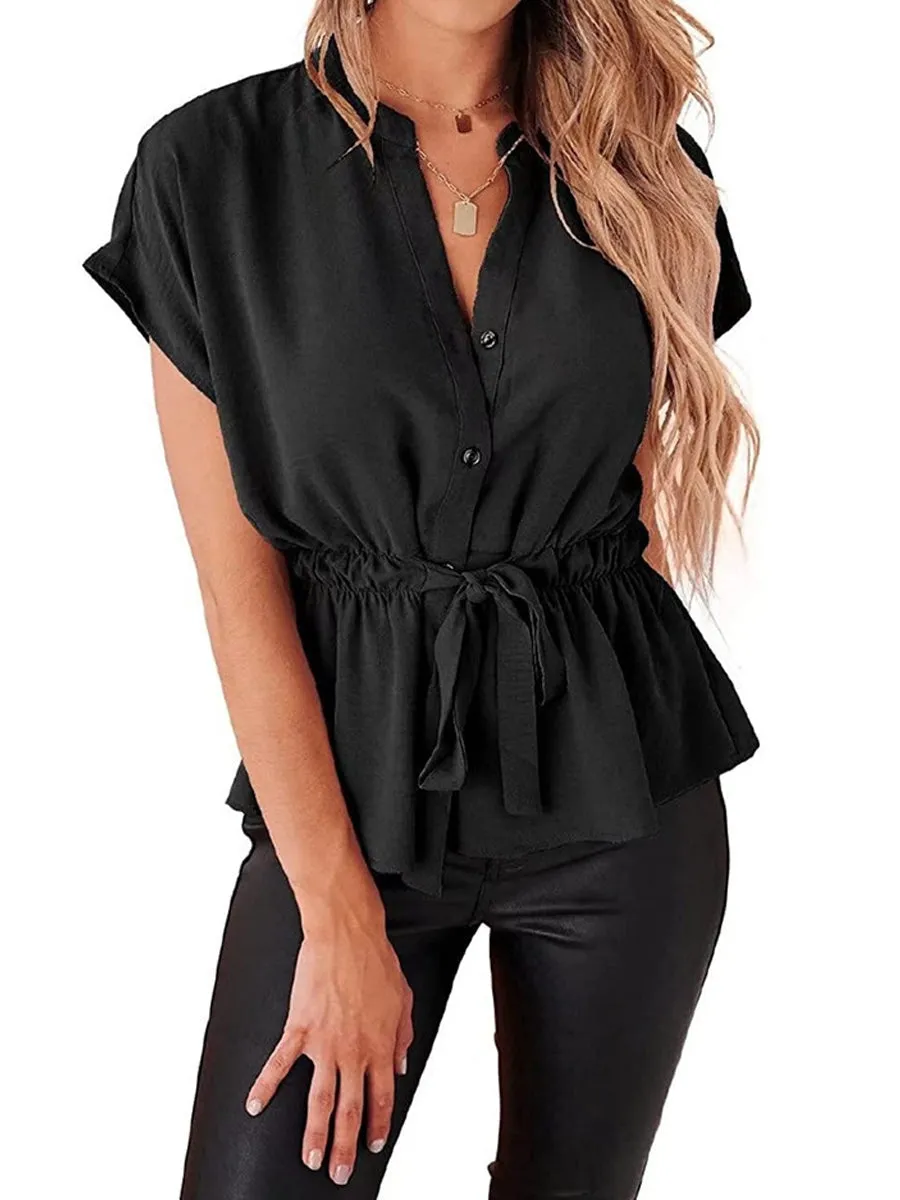 Button Down Casual Peplum Blouse