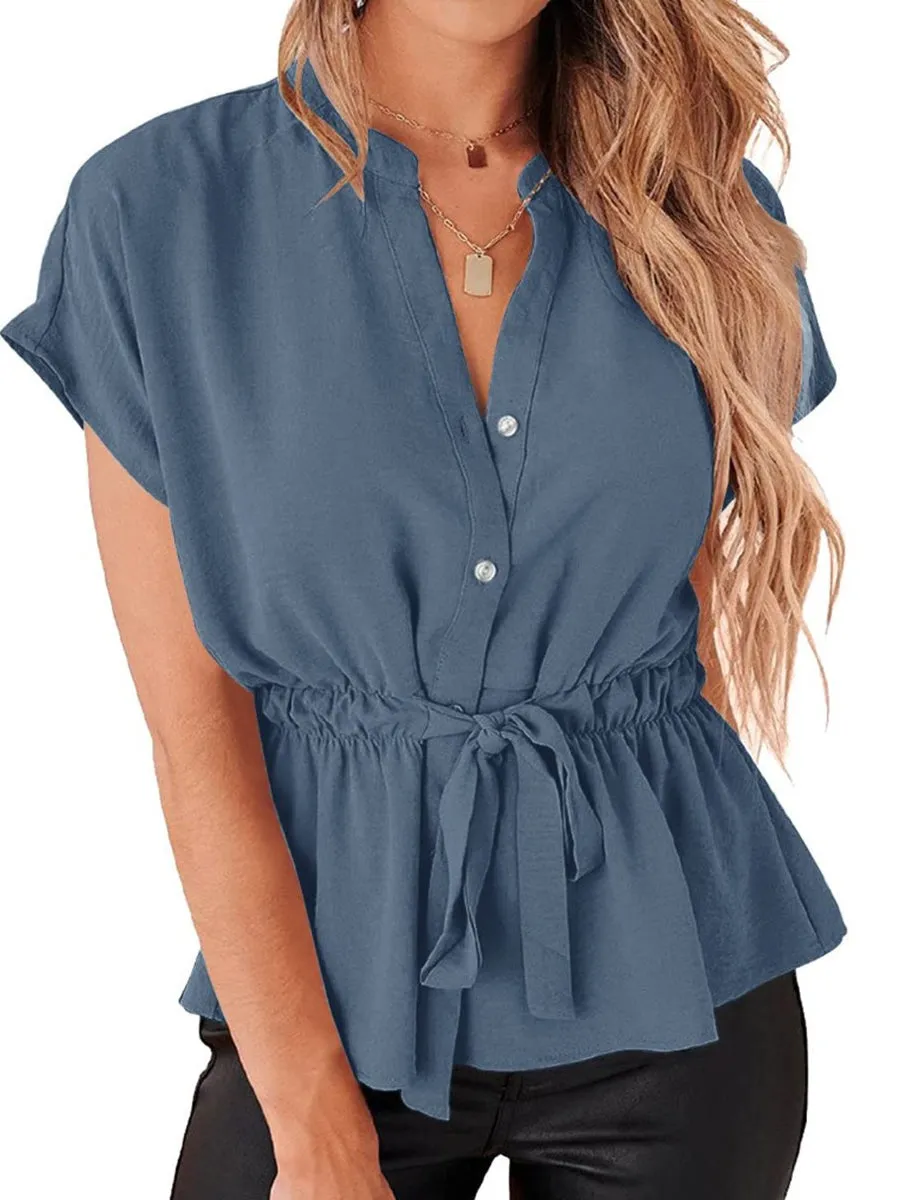 Button Down Casual Peplum Blouse