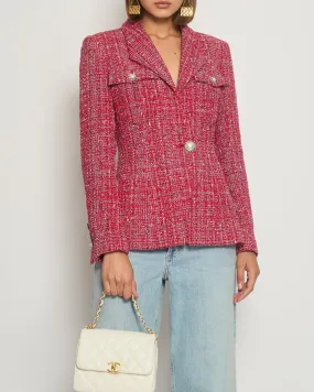 Chanel 19P Red Tweed Double-Breasted Jacket with Pearl Button Detail FR 38 (UK 10) RRP £5,550