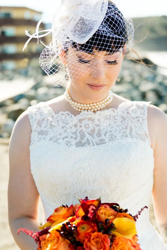 Chic Bateau Neck Tea Length Lace Wedding Dress | Retro 1950s Tea Length Pinup Wedding Dress