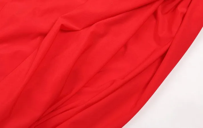 DOLLY Elegant Red Long Sleeve Hooded Slim Fit Hip Hug Short Part Dress-JUDY