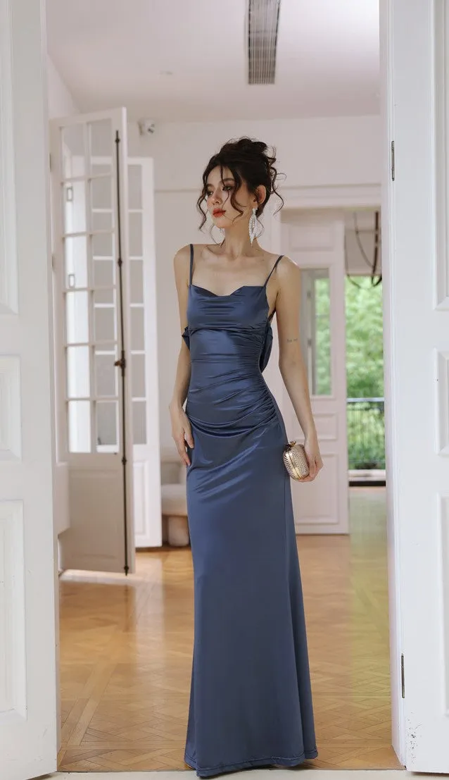 DOLLY Luxury Backless Suspender Satin Slim Fit Long Dinner Dress-MOLLY