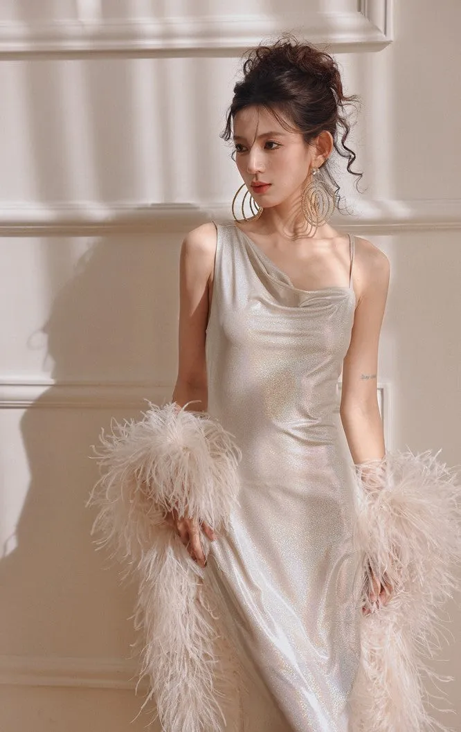 DOLLY Luxury Sliver Sleeveless Glitter Slim Fit Long Banquet Dress-SWATTIE