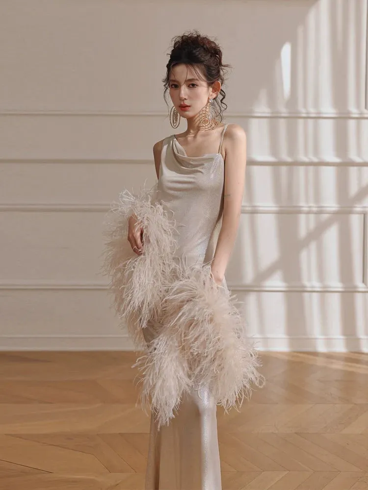 DOLLY Luxury Sliver Sleeveless Glitter Slim Fit Long Banquet Dress-SWATTIE