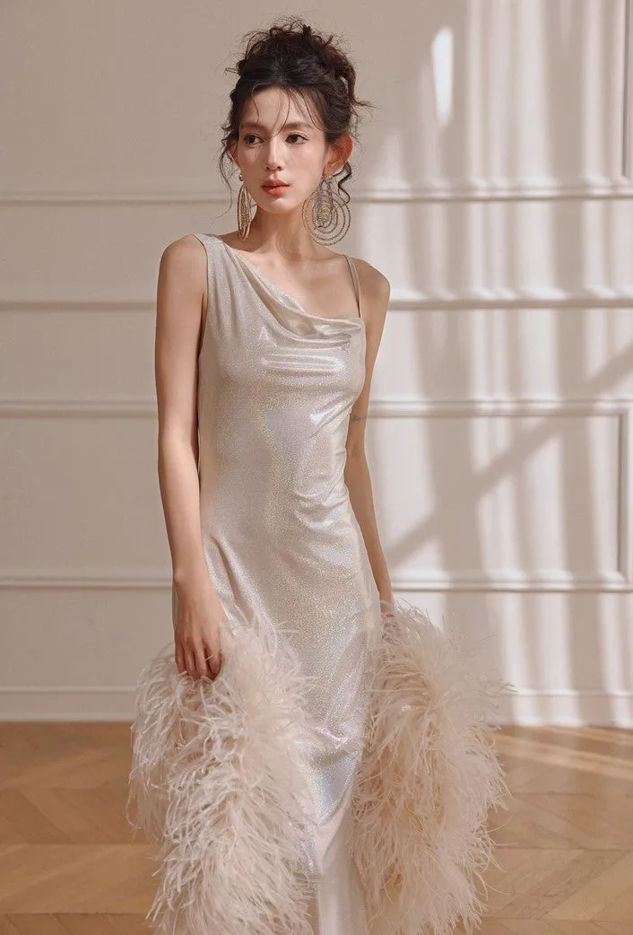 DOLLY Luxury Sliver Sleeveless Glitter Slim Fit Long Banquet Dress-SWATTIE