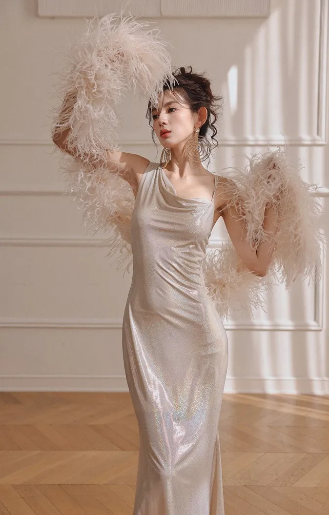 DOLLY Luxury Sliver Sleeveless Glitter Slim Fit Long Banquet Dress-SWATTIE