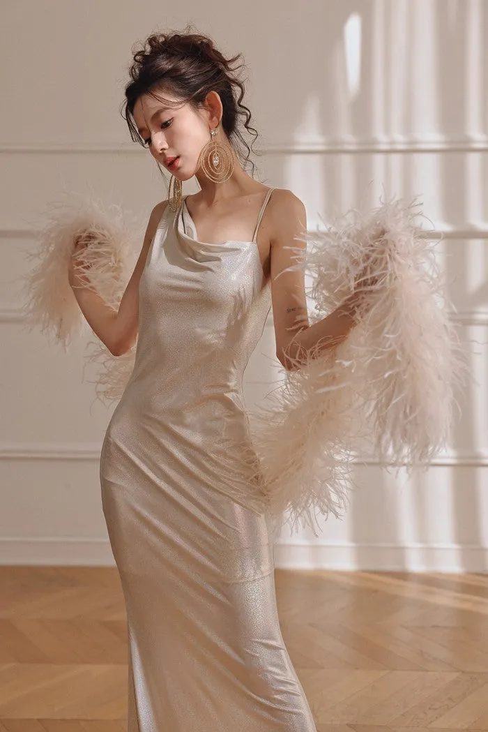 DOLLY Luxury Sliver Sleeveless Glitter Slim Fit Long Banquet Dress-SWATTIE