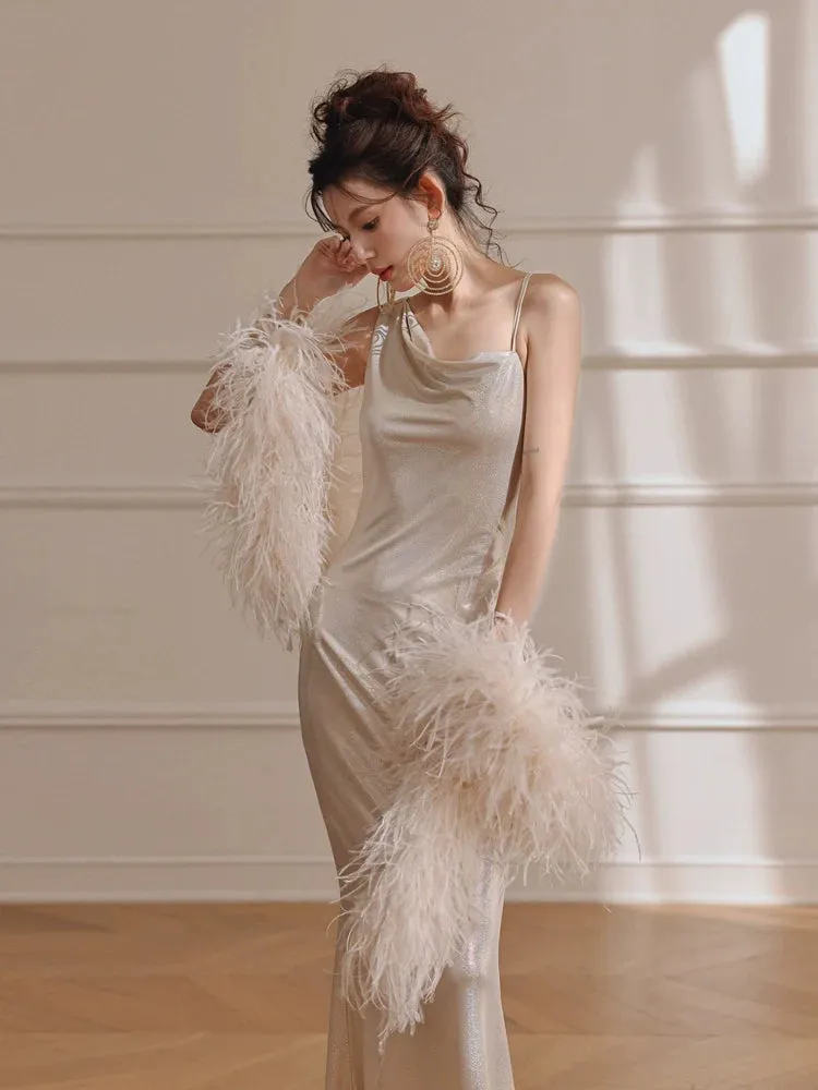 DOLLY Luxury Sliver Sleeveless Glitter Slim Fit Long Banquet Dress-SWATTIE