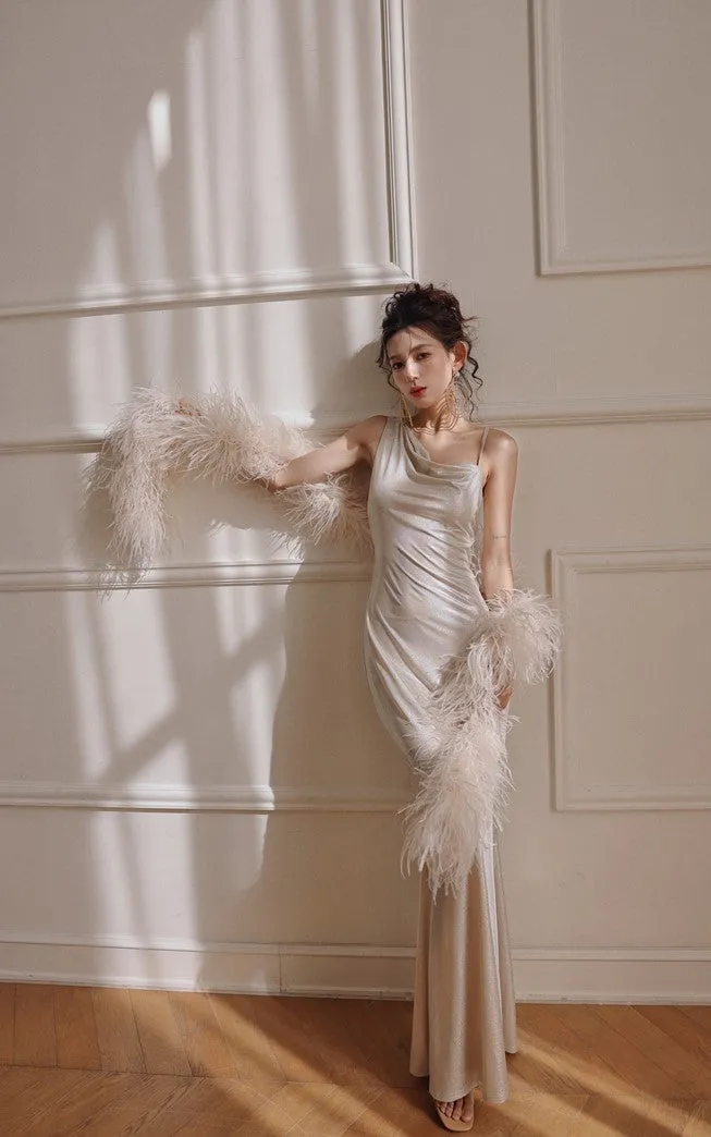 DOLLY Luxury Sliver Sleeveless Glitter Slim Fit Long Banquet Dress-SWATTIE