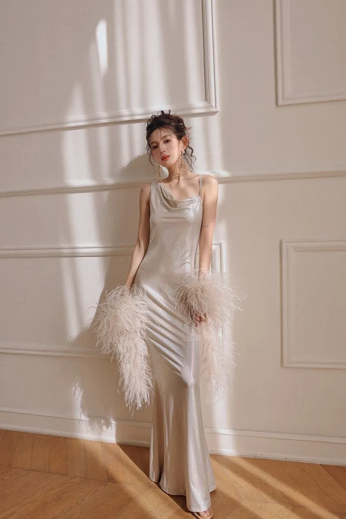 DOLLY Luxury Sliver Sleeveless Glitter Slim Fit Long Banquet Dress-SWATTIE