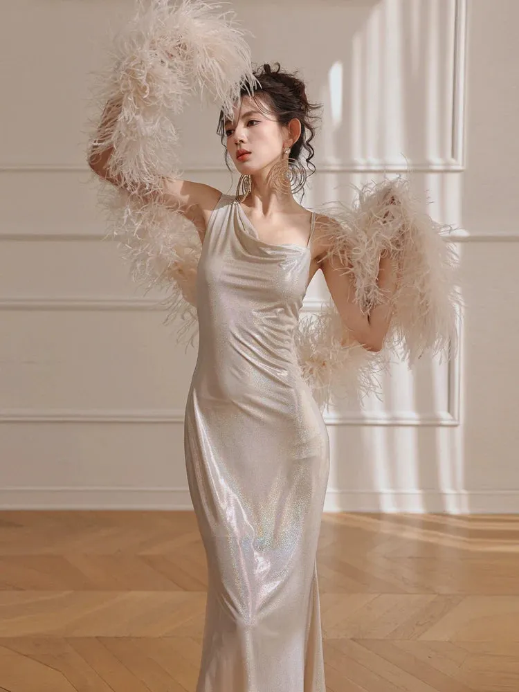 DOLLY Luxury Sliver Sleeveless Glitter Slim Fit Long Banquet Dress-SWATTIE