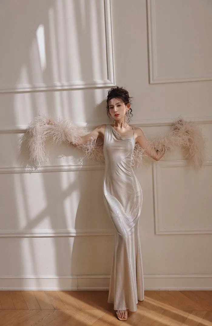 DOLLY Luxury Sliver Sleeveless Glitter Slim Fit Long Banquet Dress-SWATTIE