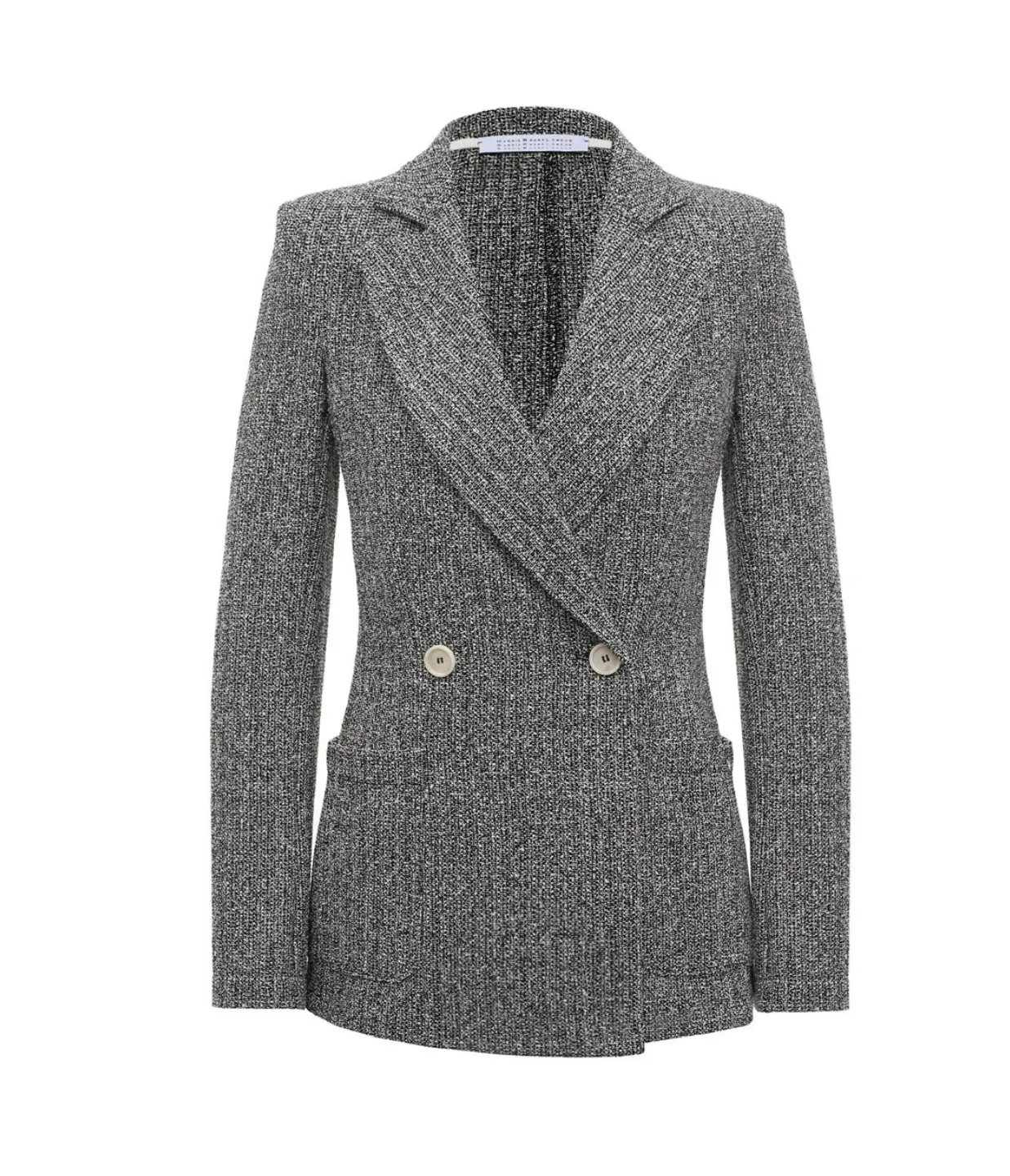 Double Breasted Blazer with Shoulder Pads in Black and White