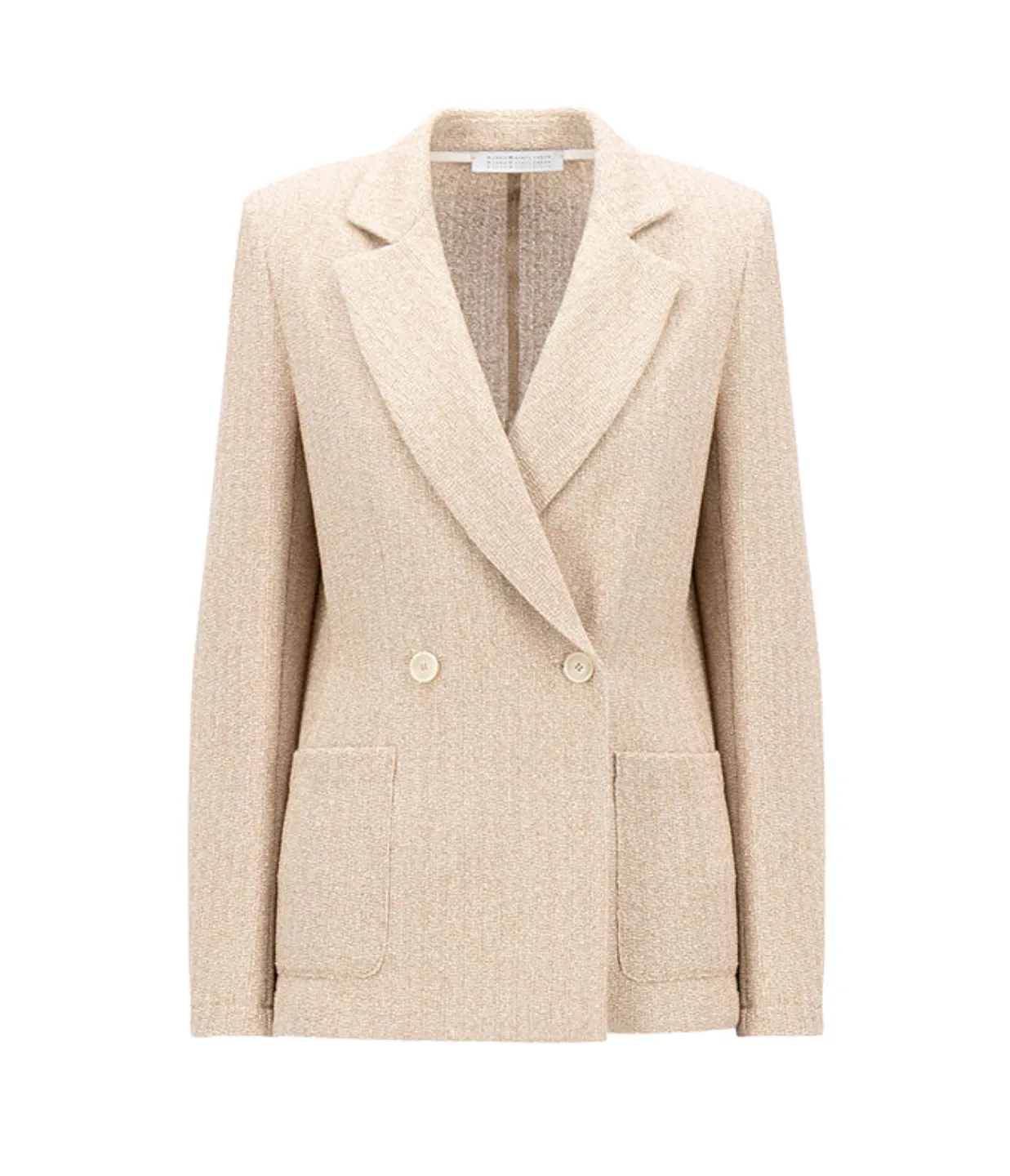 Double Breasted Blazer with Shoulder Pads in White and Beige