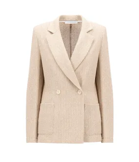 Double Breasted Blazer with Shoulder Pads in White and Beige