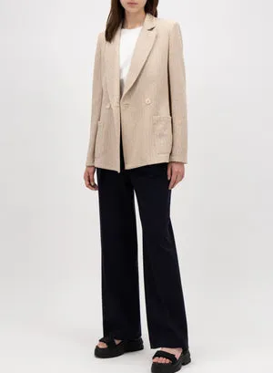 Double Breasted Blazer with Shoulder Pads in White and Beige
