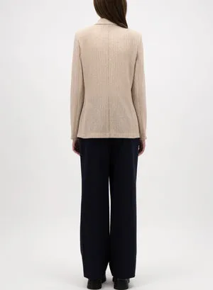 Double Breasted Blazer with Shoulder Pads in White and Beige