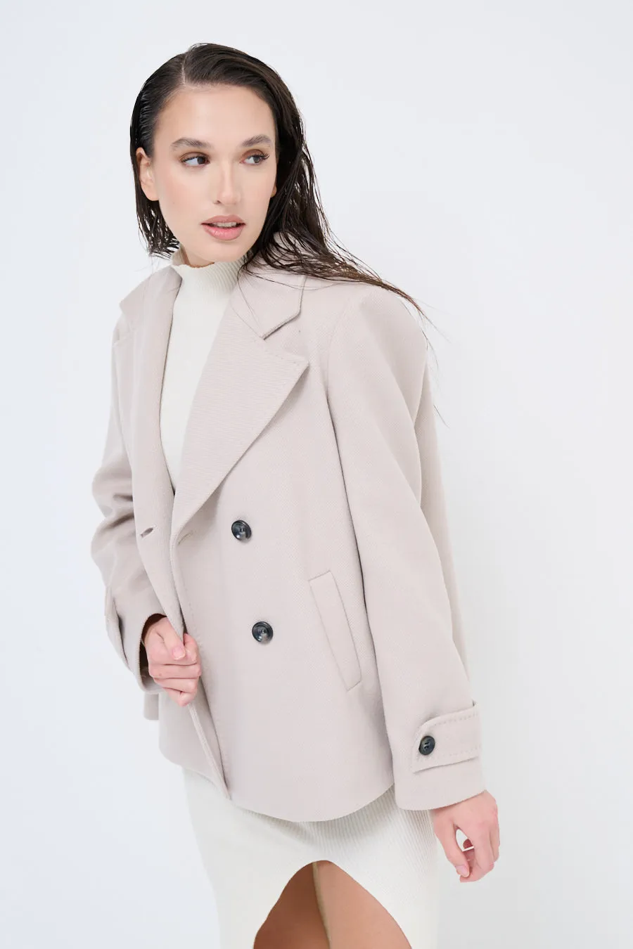 Double-breasted wool blend coat wholesale