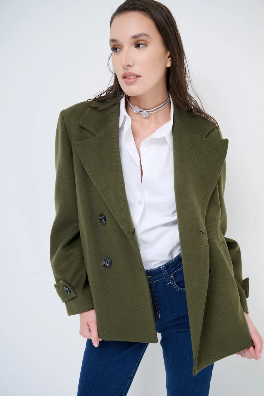 Double-breasted wool blend coat wholesale