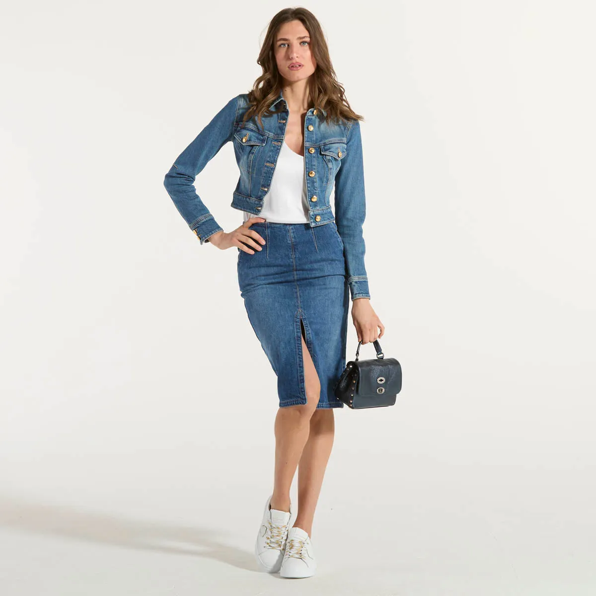 Elisabetta Franchi gonna in denim con spacco
