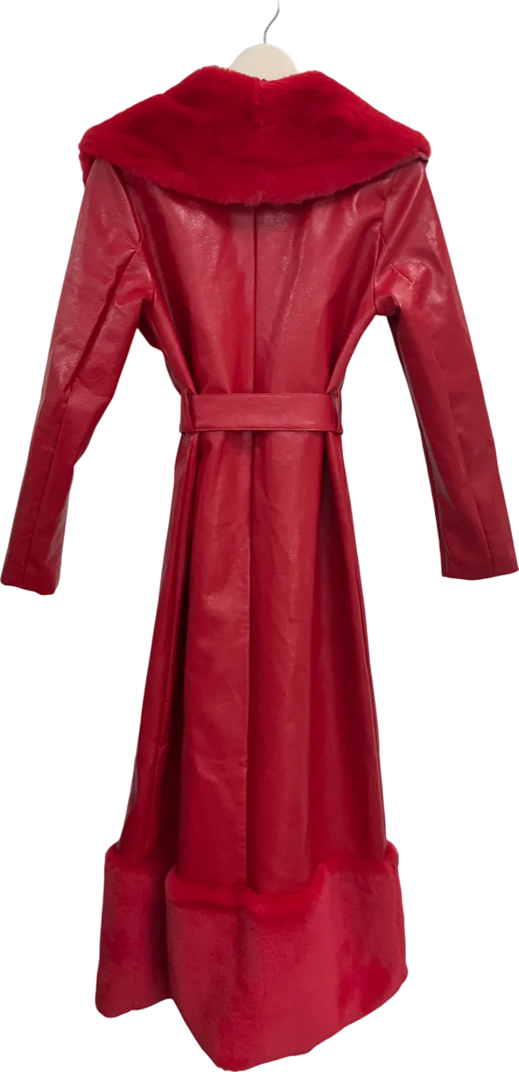 Fashion Nova Red Power Trip Faux Leather Trench Coat UK XS/S