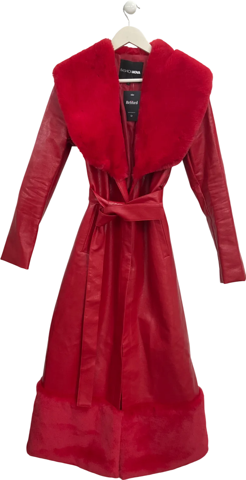 Fashion Nova Red Power Trip Faux Leather Trench Coat UK XS/S
