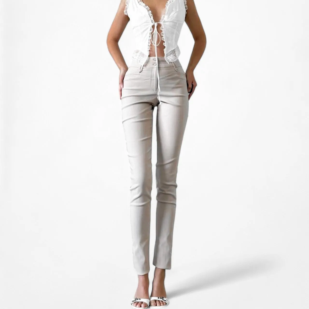 Fashion Nova Cream Ivory Beige High Waisted Stretchy Skinny Pants Size M