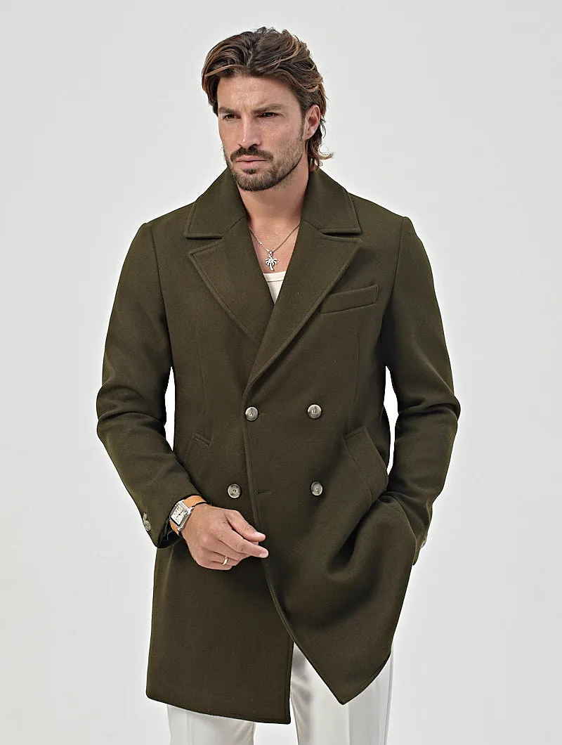 HUGO DOUBLE BREASTED COAT IN ARMY GREEN