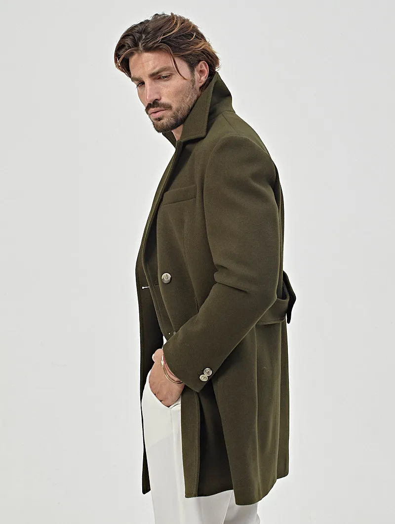 HUGO DOUBLE BREASTED COAT IN ARMY GREEN