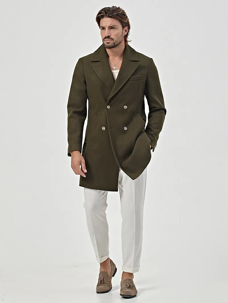 HUGO DOUBLE BREASTED COAT IN ARMY GREEN