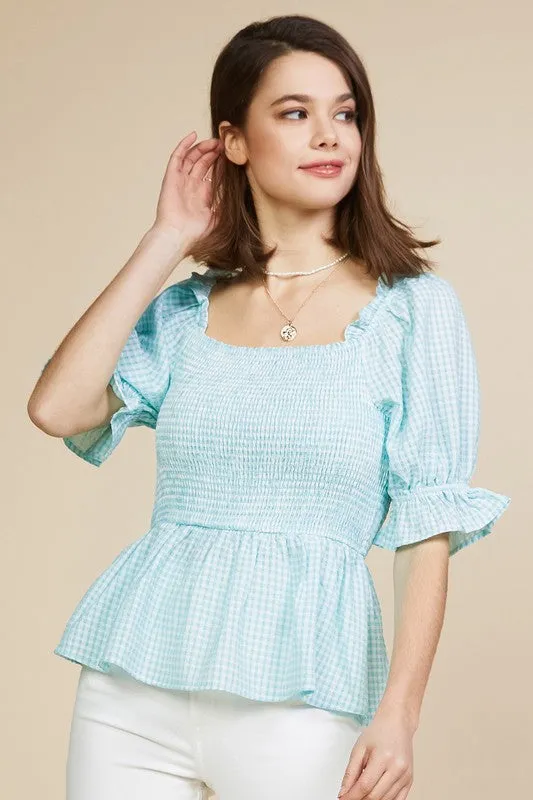Ice Blue Gingham Top