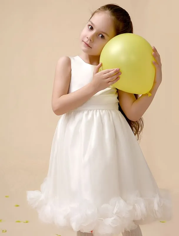 Ivory A-Line Princess Jewel Neck Tea-Length Flower Flower Girl Dress