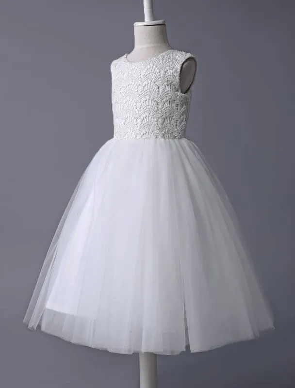 Ivory Lace Tulle Tutu Flower Girl Dress  Sleeveless Short Kids Dinner Party Dress First Communion Dresses