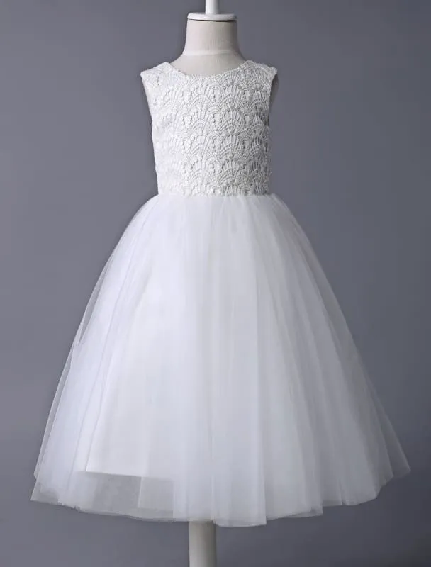 Ivory Lace Tulle Tutu Flower Girl Dress  Sleeveless Short Kids Dinner Party Dress First Communion Dresses